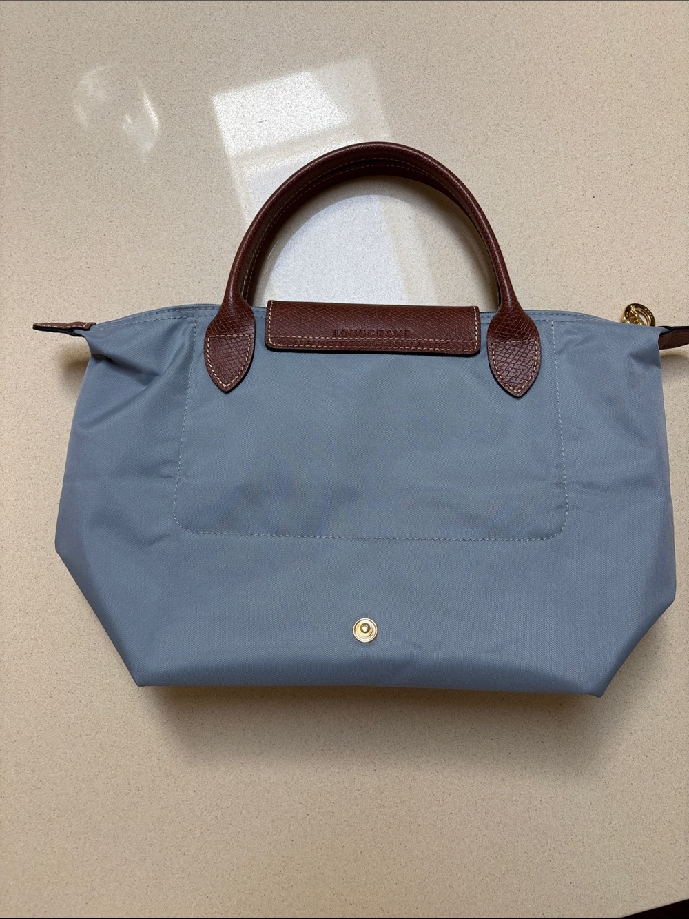 Longchamp Blue Nylon Tote with Brown Leather Trim - Picture 3 of 6